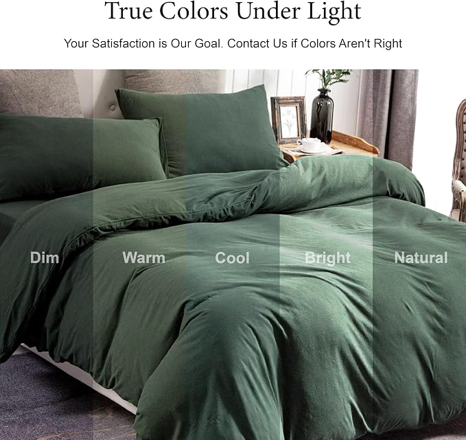 PURE ERA Jersey Knit Sheet Set Solid Forest Green California King | 100% Cotton, 3 Piece Set, T Shirt Soft, Breathable, Envelope Closure Pillowcases, Hidden Zipper, 8 Ties, No Insert, Modern