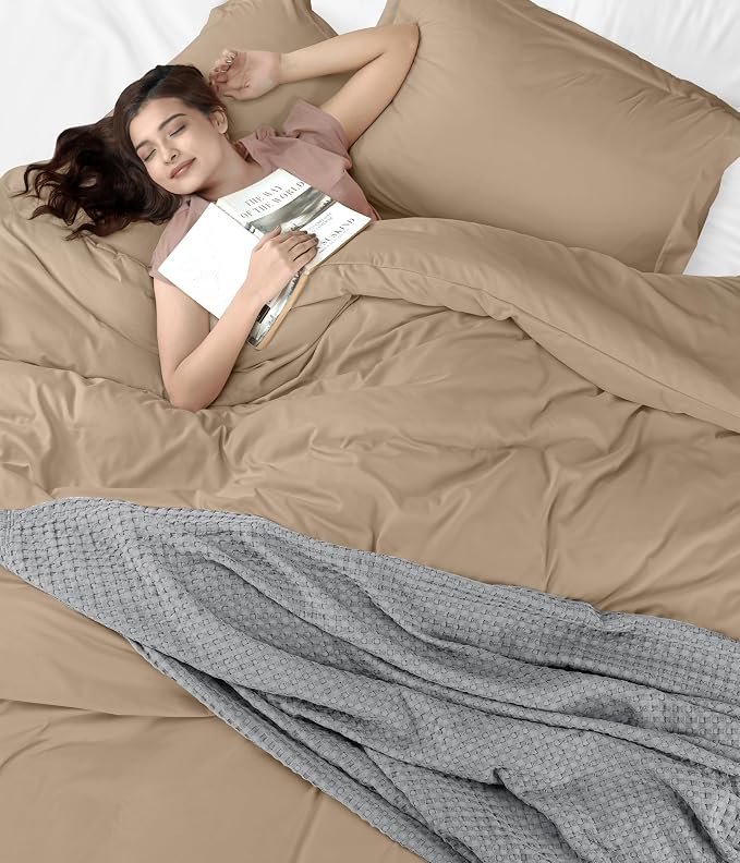 Duvet Cover Twin/Twin XL, 3 PC Cotton Like Polyester, Zipper Closure, Sand | Extra Soft and Breathable, Wrinkle & Fade Resistant, Includes Duvet Cover and 1 Pillow Sham, Comforter Not Included, OekoTex