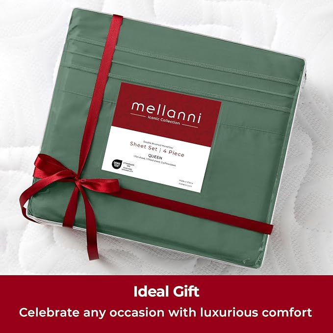 Mellanni Extra Deep Twin Sheets - 3 PC Iconic Collection Bedding | Hotel Luxury, Ultra Soft, Cooling Bed Sheets - Wrinkle, Fade, Stain Resistant (Twin, Emerald Green)