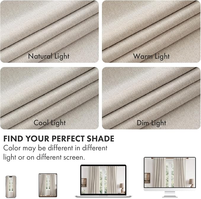 MIULEE 100% Blackout Linen Curtains for Bedroom 40W x 108L Beige 2 Panels | 108 inches Long, Thermal Insulated, Room Darkening, Black Out Drapes for Living Room, Back Tab Rod Pocket