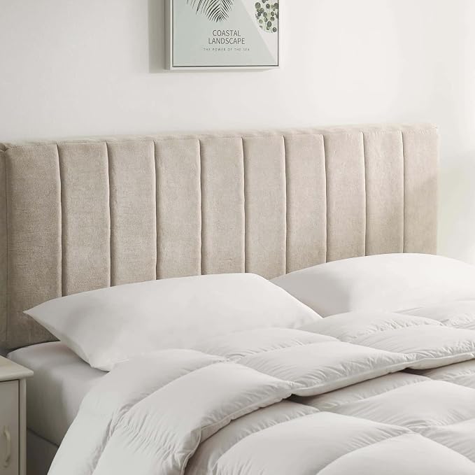 Hearth & Harbor Wall Mounted King Headboard Only, Bed Headboard King Size | Easy Assemble, Floating Peel and Stick, Upholstered, Channel Stitched, 3D Wall Panels, 5 Strips of 3M Tape Included, Silver