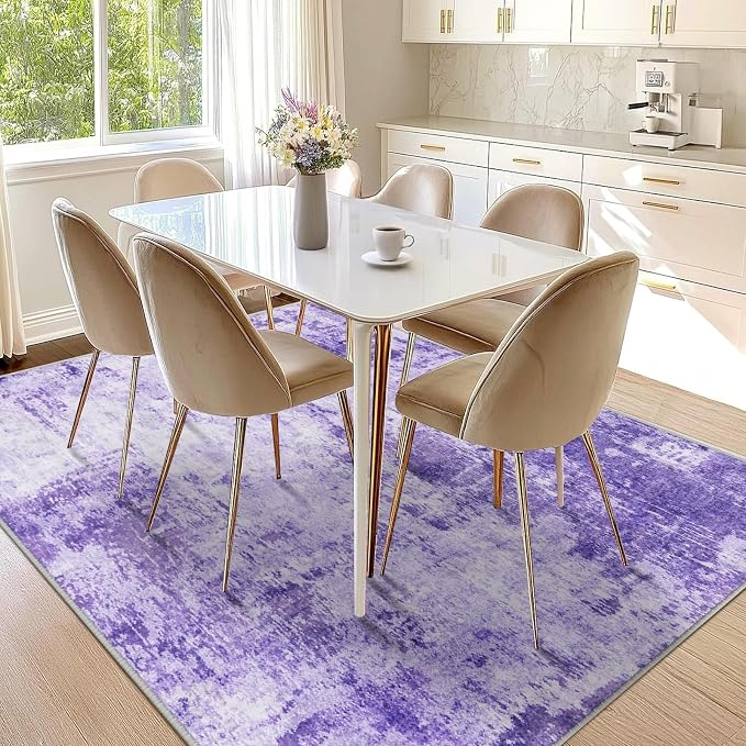 RELEANY Washable 6'x9' Abstract Area Rug for Living Room Purple | Carpet for Bedroom, Kitchen, Office, Hallway and Entryway, Printed Pattern, Non‑Slip, Soft, Stain‑Resistant, Easy to Clean