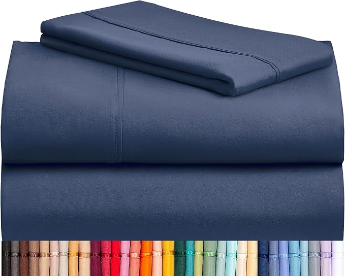 LuxClub Twin Size Sheets Set, Cooling & Soft Deep Pocket Bed Sheets, 3PC | LuxClub Silky Fitted Sheet & Pillowcase Sets, Breathable Hotel Luxury Bedding for Mattress Wrinkle Free, Navy
