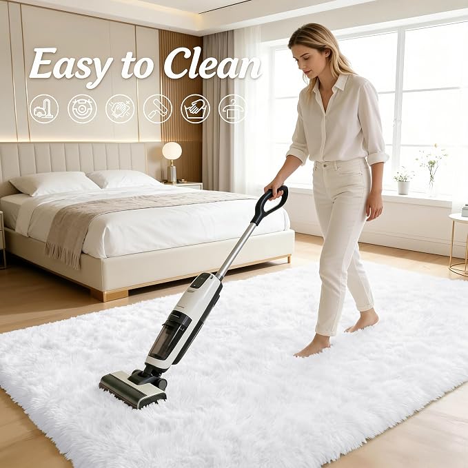 OLANLY 3x6 Machine Washable Runner Rugs for Hallway, Soft Fluffy Shaggy Bedside Rugs for Bedroom, Living Room, Indoor Floor Carpet for Kids Girls and Boys, Nursery Rooms, Home Decor Aesthetic, White