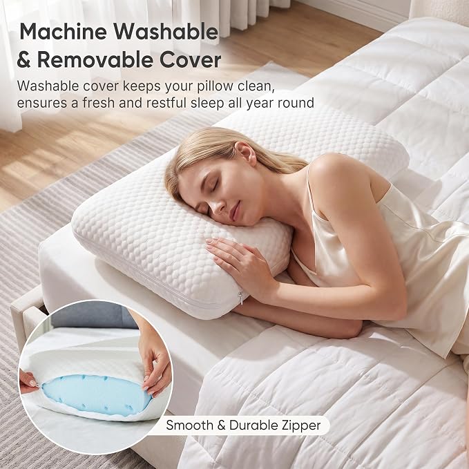Sweetcrispy Cooling Gel Memory Foam Pillows for Sleeping, Back and Side Sleeper Support, Standard Size and Medium Firm, Bed Pillows for Adults with Washable Cover and Breathable Mesh – 2 Pack, White