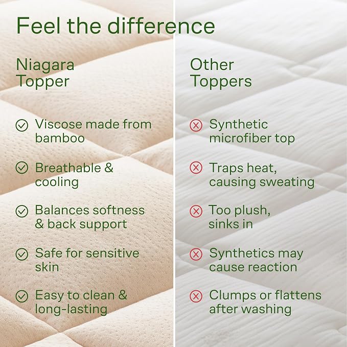 Niagara Sleep Solution Ultra Soft & Cooling Mattress Topper - Cal King Size | Rayon Derived from Bamboo, Pillow Top Mattress Pad, 20" Deep Pocket, Back Pain Relief, Perfect for Hot Sleepers, Beige