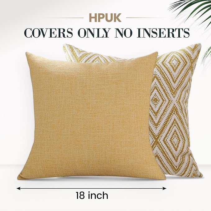 HPUK Throw Pillow Covers 18x18, 4 Pack, Ochre Textured Couch Pillow Covers | Polyester fabric, patterned and solid designs, hidden zippers, machine washable, for sofas and beds, inserts not included