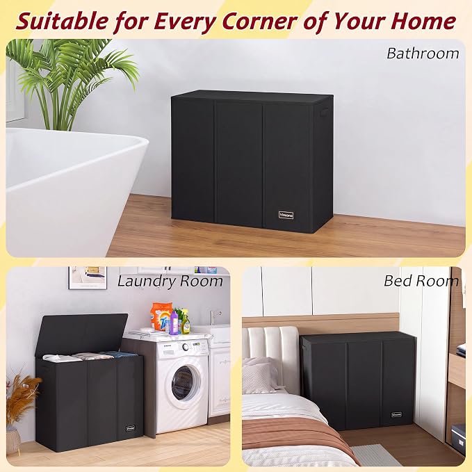 175L Laundry Hamper 3 Section,Large Laundry Hamper with Lid,Dirty Clothes Hamper with 3 Inner Bags,Collapsible Laundry Basket Organizer for Laundry Room,Bedroom,Laundry Sorter Hamper 3 Compartment