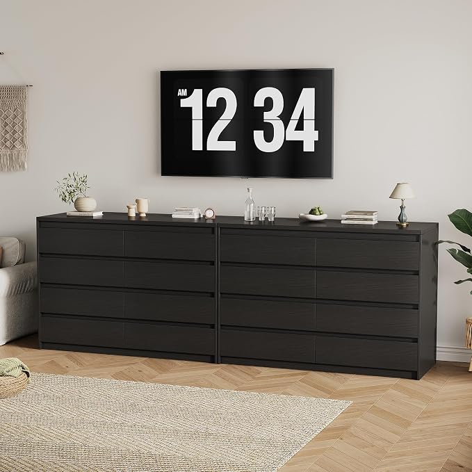 MapleGrace Modern 8 Drawer Dresser, Simply Chest of Drawers for Bedroom, Wooden Storage Dresser with Deep Drawers for Living Room/Hallway/Entryway (Black)