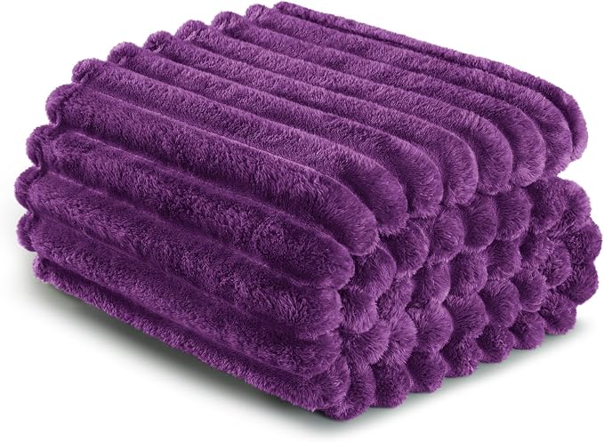 Exclusivo Mezcla Striped Fleece Throw Blanket for Couch, Sofa, Bed, 50"x60" | Soft Breathable Cozy Bed Blankets, Lightweight Plush Fluffy Fuzzy Jacquard Decorative Blankets