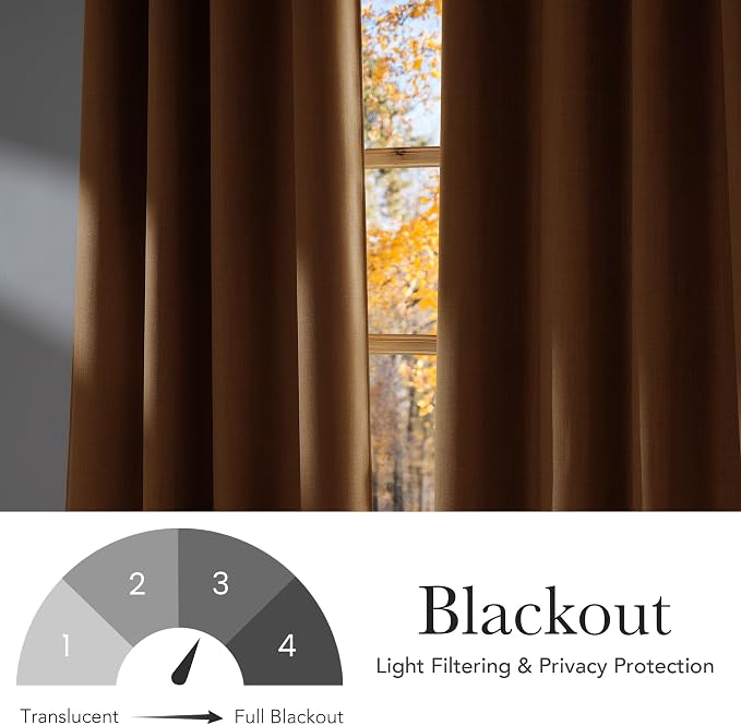 NICETOWN Gold Brown Faux Linen Room Darkening Rod Pocket Curtains 63 inch Length, W42 x L63, Light Blocking Thermal Insulated Noise Reducing Drapes for Bedroom Living Room Farmhouse Decor, 2 Panels