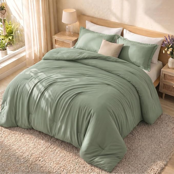 Utopia Bedding 3 Pc Queen Comforter Set, All Season Bedding, Sage Green | Bedding Set Includes Comforter (88x88) Inches, 2 Shams (20x26) Inches. Soft Microfiber Down Alternative, Machine Washable.