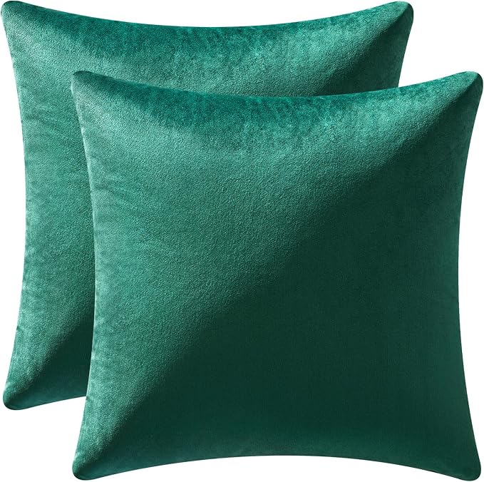 MIULEE Velvet Throw Pillow Covers 20x20 Inch Pack of 2 Green | Soft Solid Decorative Pillow Covers, Modern Luxury Home Decor, for Couch Chair Sofa Bedroom Livingroom