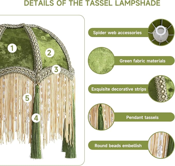 Vintage Floor Lamps for Living Room Boho Rustic Floor Lamp with Remote Control & 3 Color Temperature,Dimmable Gold Floor Lamp Mid Century Modern Standing Lamp Fringe Green Tall Floor Lamp For Bedroom