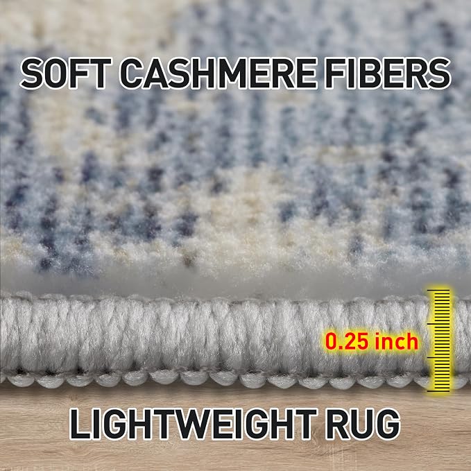 9x12 Area Rugs for Living Room: Washable Abstract Blue Gold Badroom Carpet | Non-slip TPE backing makes this washable soft low-pile rug safe & durable, Pet-friendly decor for dining room,nursery,office
