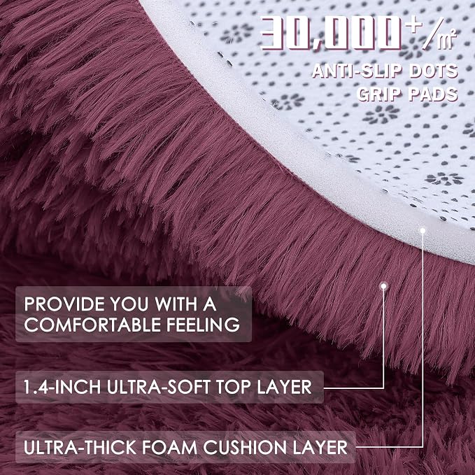 OLANLY 6x9 Machine Washable Large Area Rugs for Living Room, Bedroom, Soft Fluffy Shaggy Bedside Rug, Indoor Floor Carpet for Kids Girls and Boys, Dorms, Nursery, Home Decor Aesthetic, Burgundy