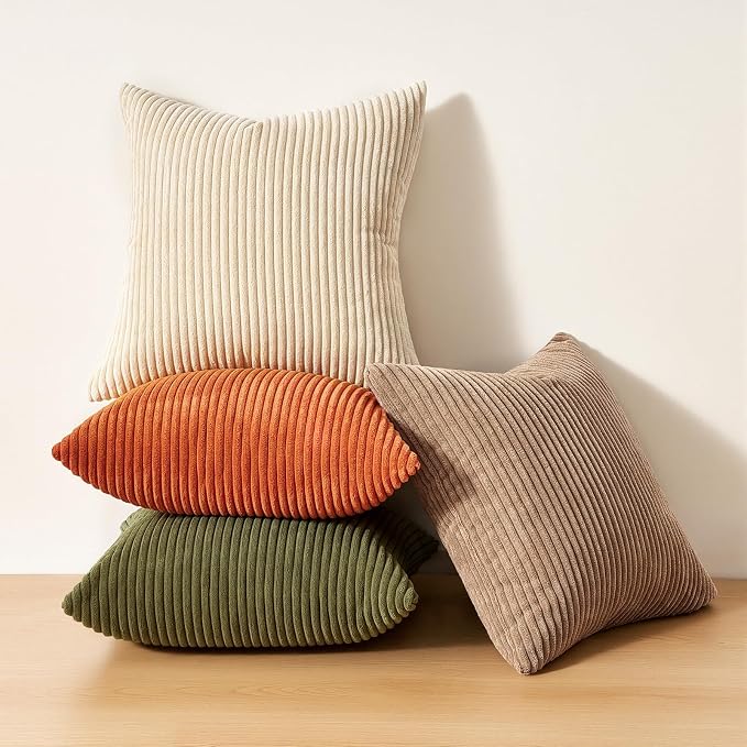 Topfinel Rust and Olive Green Velvet Throw Pillow Covers 24x24 Sofa Pillow Covers Boho Farmhouse Cushion Cases Soft Corduroy Fall Home Decor for Couch Bed Sofa Living Room Pack of 4