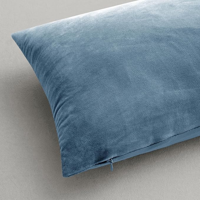 MIULEE 24x24 Inch Pack of 2 Euro Velvet Throw Pillow Covers Blue Gray | Soft Solid Decorative Euro Sham, Modern Luxury Home Decor, for King Bed Sofa Couch Bedroom Livingroom