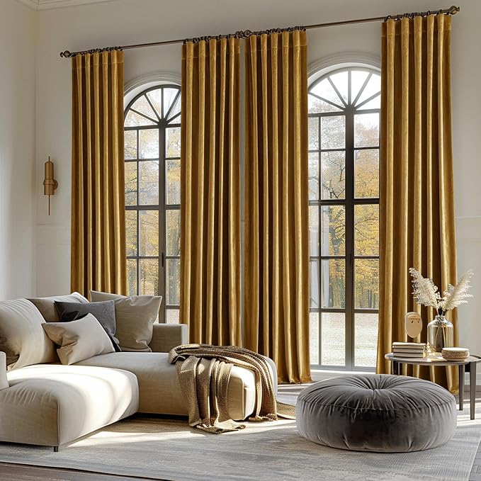 MIULEE Velvet Curtains Extra Wide 66x84 inches Gold Curtains | Luxury, Room Darkening Curtains for Sliding Door Bedroom Living Room, Thermal Insulated, Window Drapes, Back Tab, 2 Panels