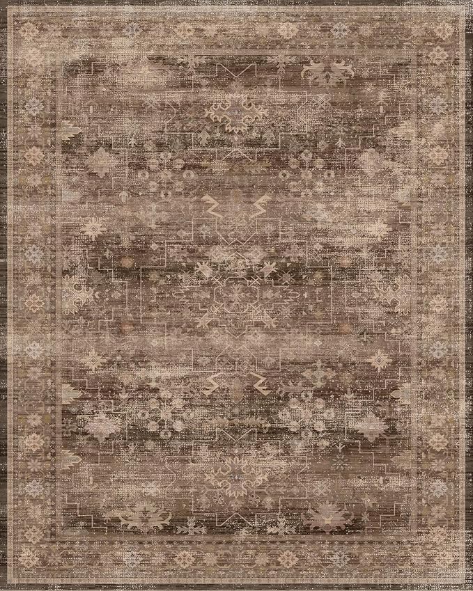 Brown Washable Long Runners for Hallways, 3x8 Wide Kitchen Runner Rug, Entryway Indoor Rug, Non Slip Rubber Backing Boho Vintage Dark Floor Decor