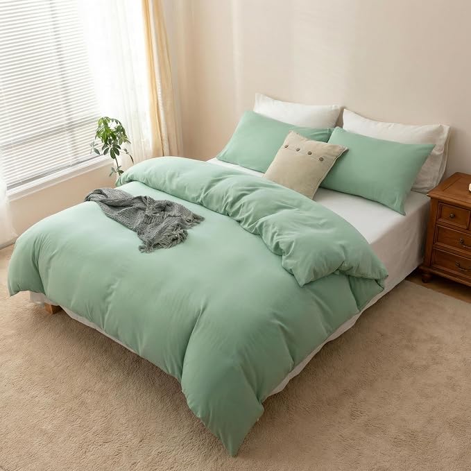 HeimenAogo Egyptian Cotton Duvet Cover Set King, Ultra Soft and Breathable Comforter Cover with Zipper Closure, High Thread Count Long Staple Cotton Blanke Cover 3pcs 104"×90", Silt Green