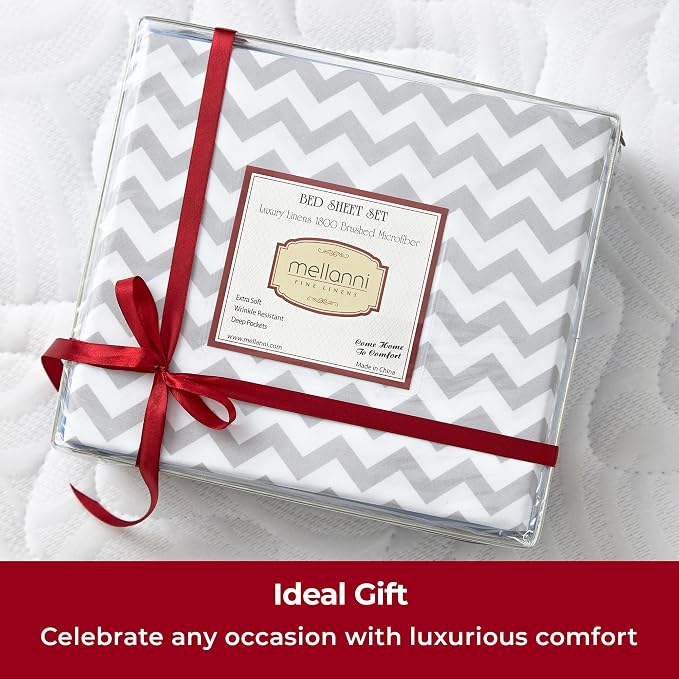 Mellanni Iconic 3-Piece, Ultra Soft Sheet Set (Twin XL, Chevron Gray) | 10M+ Sleepers. Lab-tested: Sleeps Cool, Stays Bright, Strong, Smooth. Good Housekeeping Best Bedding, 7 yrs running.