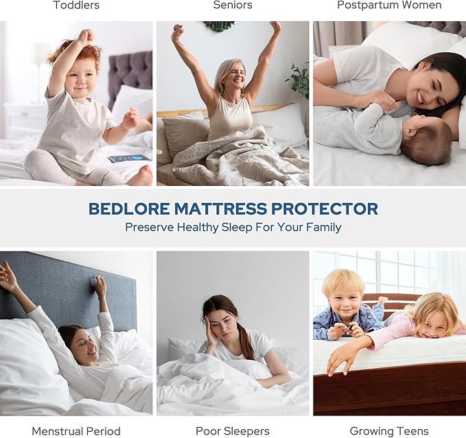 BEDLORE Waterproof Mattress Protector, California King Size Mattress Pad | Deep Pockets Fit 6"-18" Mattresses, Soft Noiseless Dirt-proof Bed Mattress Cover Washable for Bedroom, Hotel (Sky Blue)