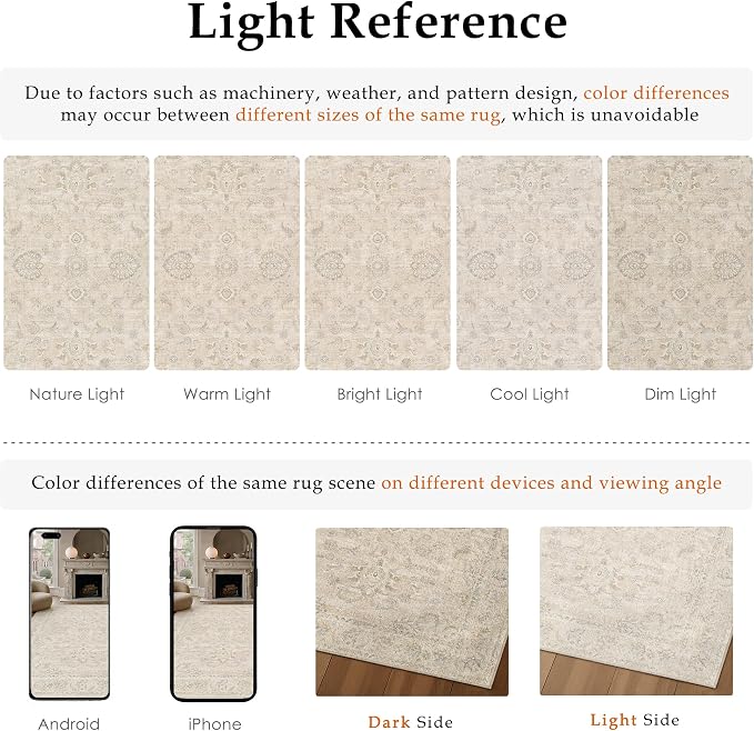 6x9 Light Cream Neutral Area Rug | Washable, Vintage, Soft, Non Slip, Low Pile, Distressed, Carpet for Living Room Bedroom Dining Room Nursery Home Decor