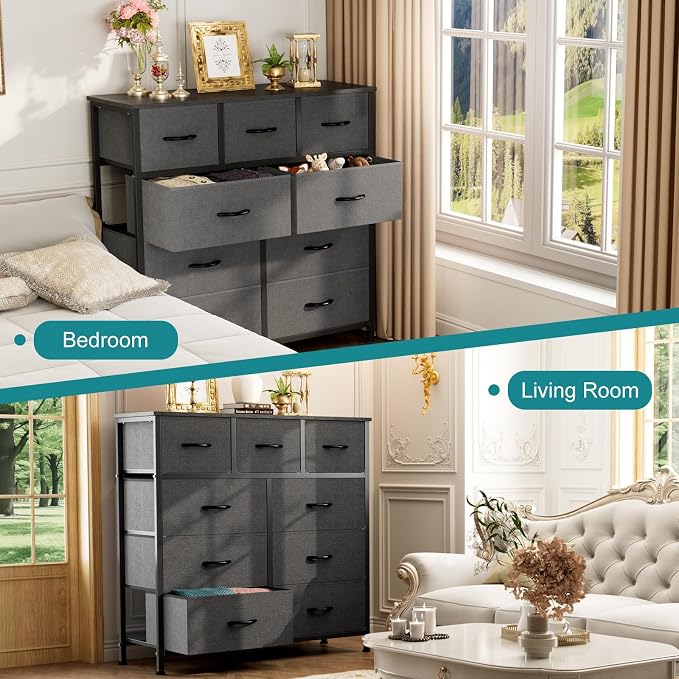 OLIXIS 9 Drawer Fabric Dresser for Bedroom, Closet Organizer Storage Tower | Easy-Pull Chest of Drawers, Lightweight Clothes Organizer, Anti-Tip Design, Space-Saving Storage for Dorm, Apartments, Gray