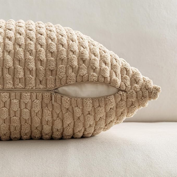 MIULEE Decorative Throw Pillow Covers 16x16 Neutral Tan Textured Corduroy | Pack of 2 Striped Pillow Covers Modern Farmhouse Fall Home Decor for Couch Bed Sofa Living Room