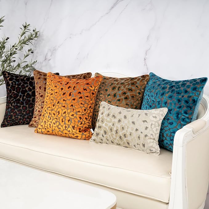Alerfa Beige Floral Throw Pillow Cover 12 x 20 Inch Cut Velvet Rectange Luxury Decorative Lumbar Pillow Cover for Couch Living Room Bedroom