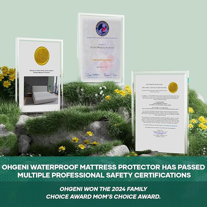 OhGeni 100% Waterproof Mattress Protector, King-Gray Size Mattress Pad, Fits 6"-20" Mattresses with Deep Pocket, Cooling, Breathable Fitted Sheets, Washable Bed Cover Over 99 Count Hex Bumps