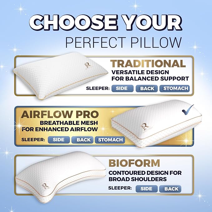 Royal Therapy 2-Pack King Memory Foam Pillow, Adjustable Shredded Odor-Free Bed Pillow for Neck & Shoulder Pain Relief, Breathable Support for Back, Stomach, Side Sleepers, AirFlowPRO