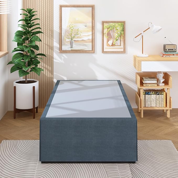 Lutown-Teen 18 Inch Twin XL Bed Frames with Fabric Bed Cover | Heavy Duty Sturdy Metal XL Twin Platform Bed Frame No Box Spring Needed, Noise Free, Easy Assembly, Black and Blue