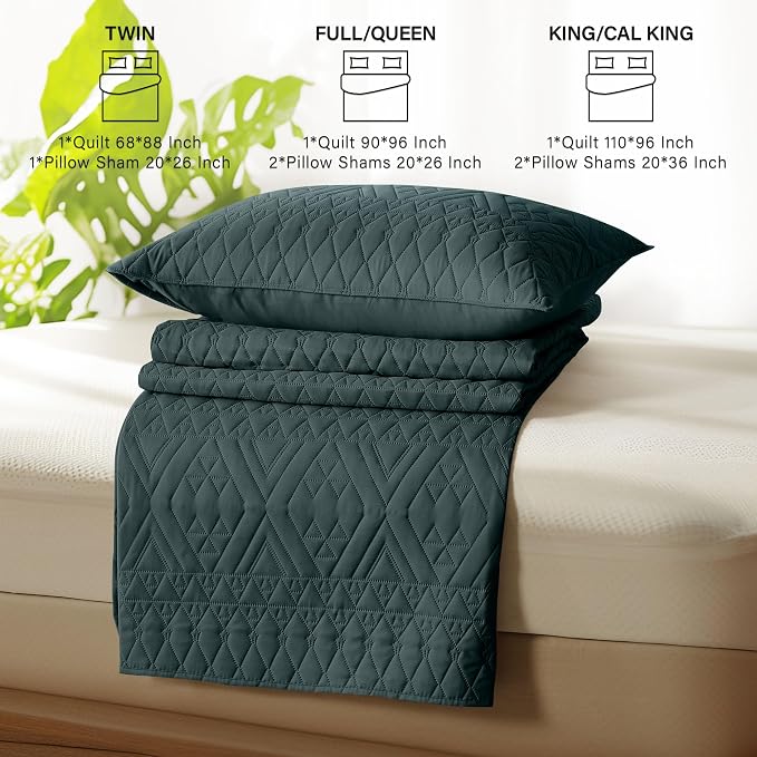 akkialla Full/Queen Size Quilt Bedding Set,Forest Green Lightweight Microfiber Soft Bedspread,Modern Style Geoetric Pattern Coverlet Set for All Seasons,3 Piece(1 Quilt,2 Pillow Shams)