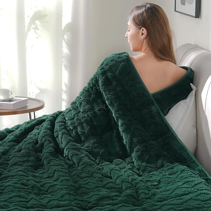 Drewin Weighted Blanket Queen Size 15lbs for Adults,Dark Green,60" x 80" | Stress Relief & Better Sleep,Soft Jacquard Sherpa with Glass Beads,Machine Washable,Great for Napping,Relaxing,Reading