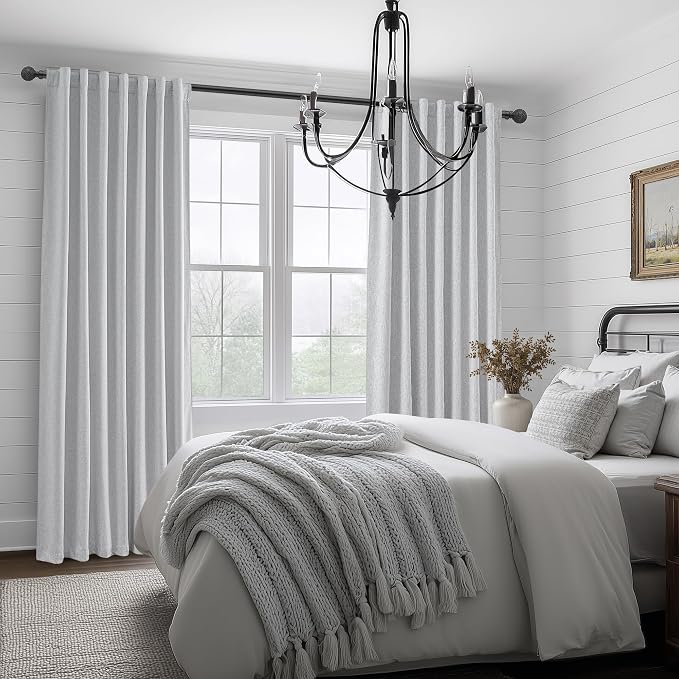 Light Grey Blackout Curtains 90 Inch Length 2 Panels Set for Bedroom, Modern Faux Linen Room Darkening Pleated Gray Burg with Rod Pocket Back Tab Insulated Curtain for Office Sunroom (50"Wx90"Lx2 )