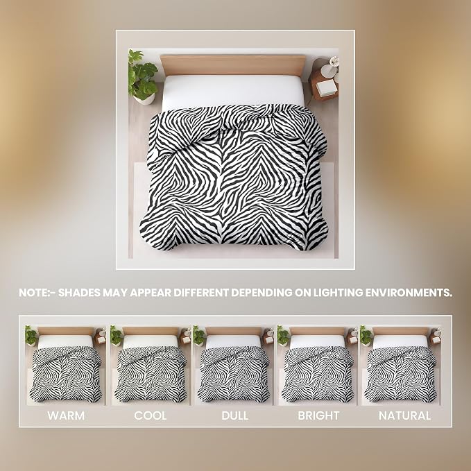 1 Pc 120" x 98" Duvet Cover Oversized King Cotton - Soft Primium Zebra Animal Print Comforter Cover, Zipper Closure & 7 Corner Ties - Fits Large King Inserts - Zebra