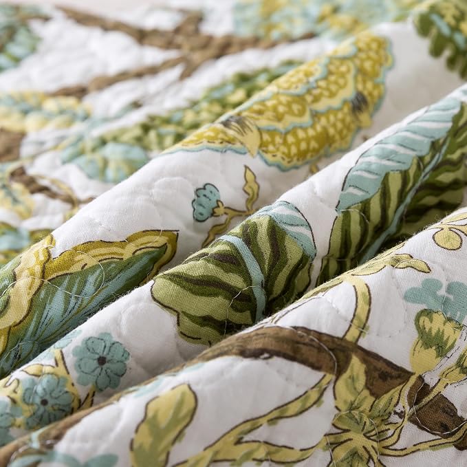 Cotton Bedspread Quilt Sets - Reversible Patchwork Coverlet Set, Floral Vine Pattern, Queen Size