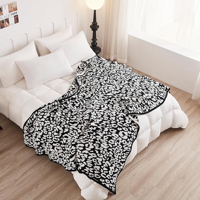 MH MYLUNE HOME Ultra Soft Leopard Throw Blanket, Black White, 71"x78" | Reversible Fleece Throw Blanket, Comfy Fluffy Fuzzy Plush Blanket Throws for Couch Sofa Bed, Cozy Blankets for Women Gift