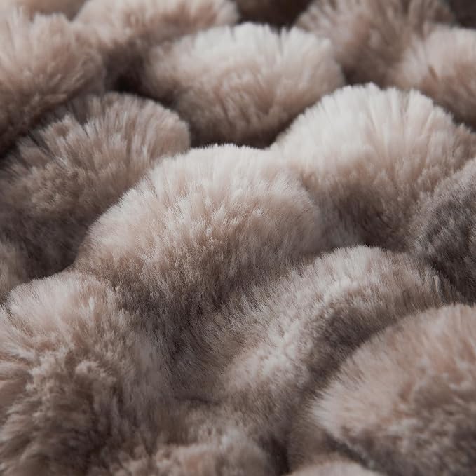 COOVA Faux Fur Throw Blanket for Couch, Cozy Soft and Fuzzy Plush Rabbit Fur Bubble Blanket for Sofa Bedroom Living Room, 60x80 Inches Tie Dye Brown