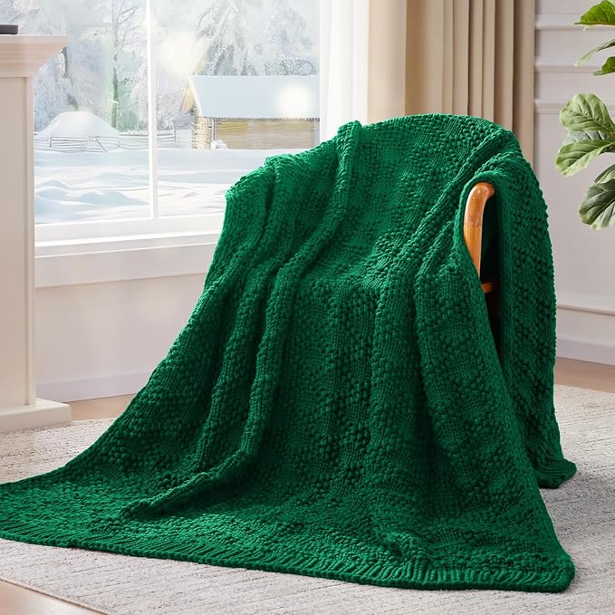 Anysay Knitted Weighted Blanket for Adult, Chunky Knit Throw 40''*60'' 7lbs | Cooling Weighted Blanket for Sleep Breathable Machine Washable Fall Heavy Blanket for Room Decor(Green)