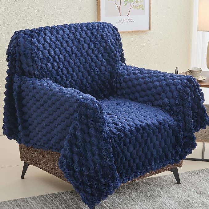 NEWCOSPLAY Fleece Clouds Cozy Throw Blanket for Couch, Dark Navy, 50"x60" | Premium Silky Flannel Blanket, Soft Lightweight Fluffy Throw Blanket for Bed Sofa Decor, Gift for All Season Use