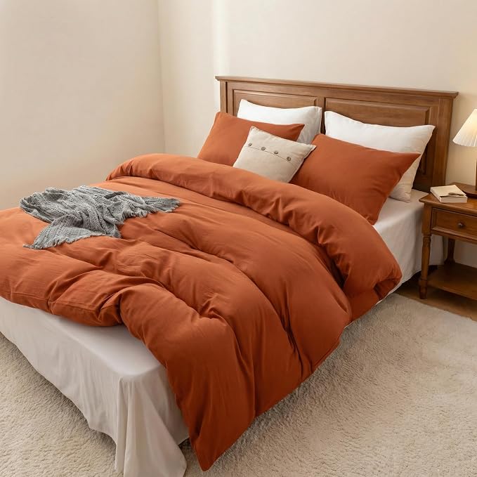 HeimenAogo Egyptian Cotton Duvet Cover Set California King, Ultra Soft and Breathable Comforter Cover with Zipper Closure, High Thread Count Long Staple Cotton Blanket Cover 3pcs, Burnt Orange