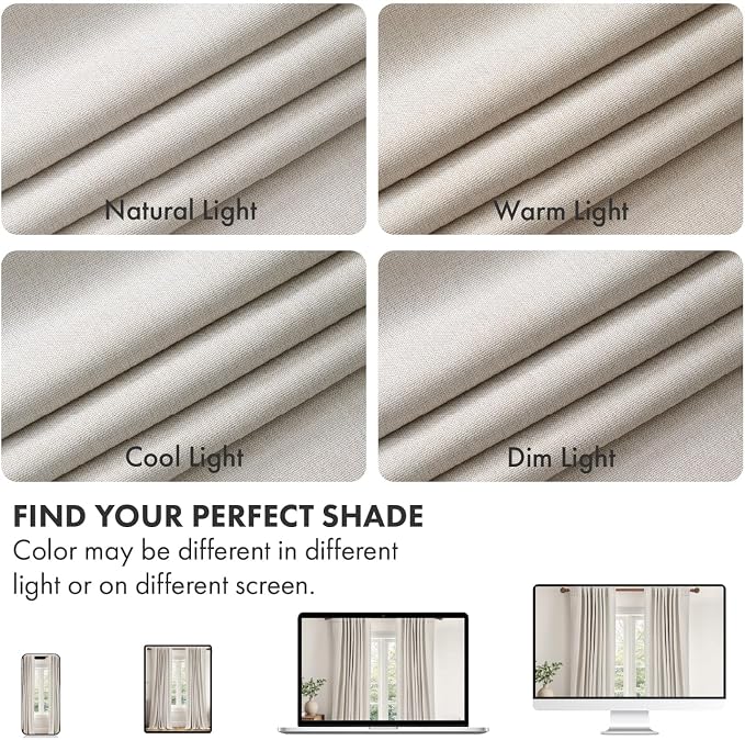 MIULEE 100% Blackout Linen Curtains for Bedroom 40W x 102L Cream 2 Panels | 102 inches Long, Thermal Insulated, Room Darkening, Black Out Drapes for Living Room, Back Tab Rod Pocket