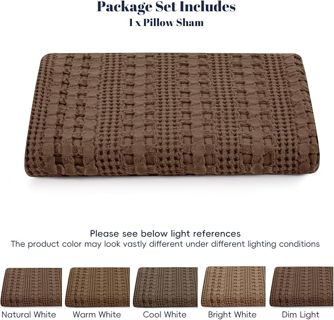 PHF 100% Cotton Waffle Body Pillowcase with Zipper, 1 Pack 20" x 54" Soft Skin-Friendly Pillow Sham, No Filling, Aesthetic Woven and Breathable Waffle Weave Body Pillow Cover for Bed, Chocolate