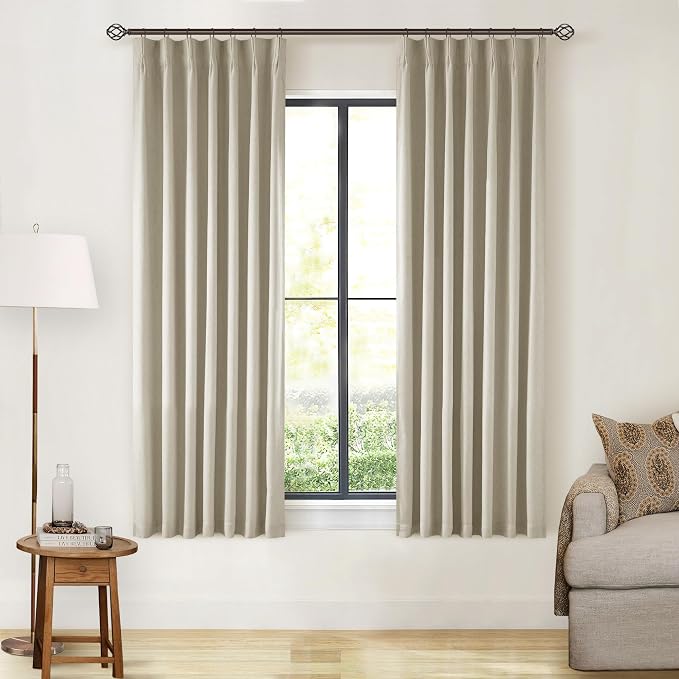 Burlywood Birch 63 Inch Blackout Pleated Linen Curtains with Liner 40x63 | Memory Trained, 100% Black Out, Thermal Insulated, UV Blocking, Noise Reducing Curtains for Small Window Bedroom 2 Panels