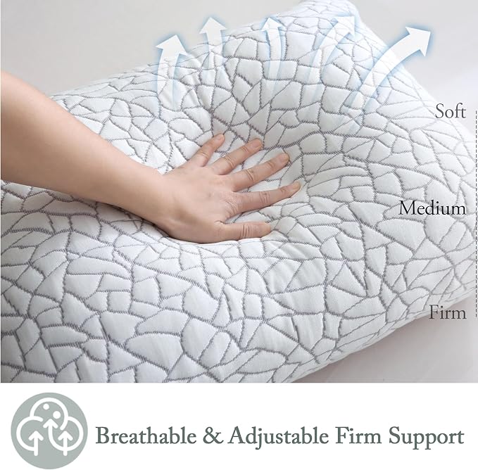 BPC Premium Rayon Derived from Bamboo Firm Pillows Queen Size Set of 2 - Hypoallergenic Shredded Memory Foam Pillows with Removable Cover Bed Pillows for Side Stomach and Back Sleepers, CertiPUR-US