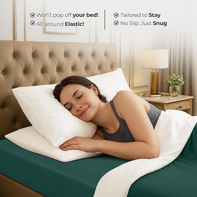 Twin Fitted Sheet, Ultra Soft Fits Up to 16 Inch Deep Pocket, Emerald | Hotel Comfort, Cooling & Breathable Cotton like Polyester, Easy Fit, Wrinkle & Fade Resistant, Snug Fit, Easy Care, Oeko-Tex