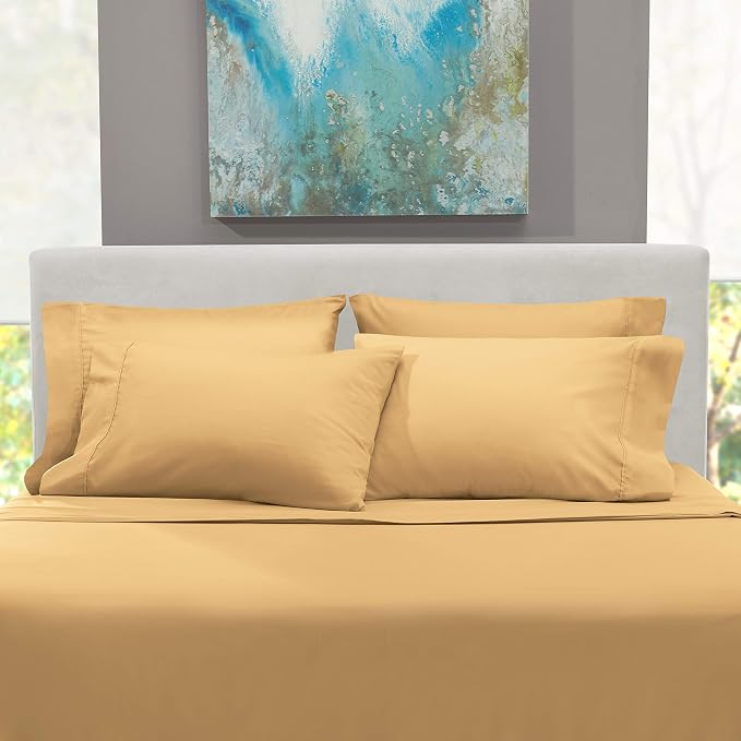 Hearth & Harbor Extra Deep Pocket Queen Sheets Sets - Fits Mattress 18-24 Inches Deep - Extra Deep Pocket Sheets - 6 Piece Queen Size - Camel